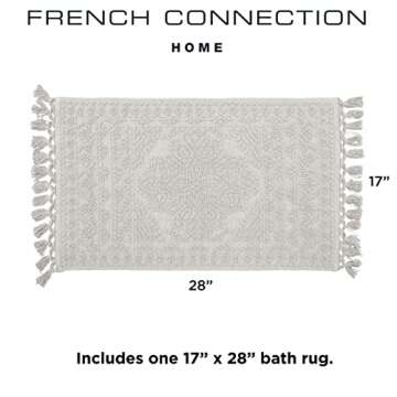 French Connection Nellore Bathroom Rugs, Woven and Beaded Bathroom Mats, Durable Non-Slip Bath Rugs, Thick BathMats for Bathroom and Shower Rugs, 17" x 28", Light Grey