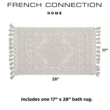 French Connection Nellore Bathroom Rugs, Woven and Beaded Bathroom Mats, Durable Non-Slip Bath Rugs, Thick BathMats for Bathroom and Shower Rugs, 17" x 28", Light Grey