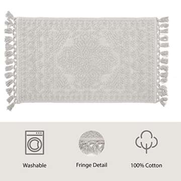 French Connection Nellore Bathroom Rugs, Woven and Beaded Bathroom Mats, Durable Non-Slip Bath Rugs, Thick BathMats for Bathroom and Shower Rugs, 17" x 28", Light Grey