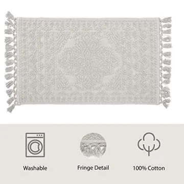 French Connection Nellore Bathroom Rugs, Woven and Beaded Bathroom Mats, Durable Non-Slip Bath Rugs, Thick BathMats for Bathroom and Shower Rugs, 17" x 28", Light Grey
