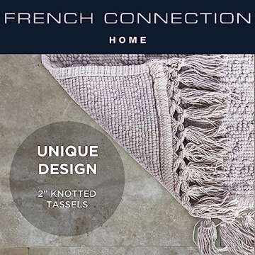 French Connection Nellore Bathroom Rugs, Woven and Beaded Bathroom Mats, Durable Non-Slip Bath Rugs, Thick BathMats for Bathroom and Shower Rugs, 17" x 28", Light Grey