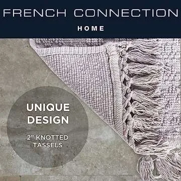 French Connection Nellore Bathroom Rugs, Woven and Beaded Bathroom Mats, Durable Non-Slip Bath Rugs, Thick BathMats for Bathroom and Shower Rugs, 17" x 28", Light Grey