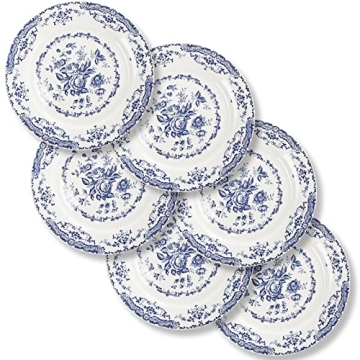 HomeElves Elegant Dinner Plates Set with Blue Rose Design