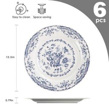 HomeElves Elegant Dinner Plates Set with Blue Rose Design