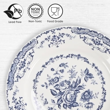 HomeElves Elegant Dinner Plates Set with Blue Rose Design