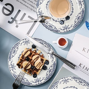 HomeElves Elegant Dinner Plates Set with Blue Rose Design