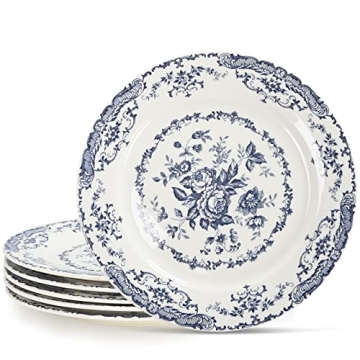HomeElves Elegant Dinner Plates Set with Blue Rose Design