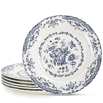 HomeElves Elegant Dinner Plates Set with Blue Rose Design