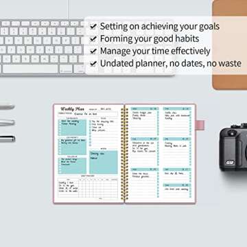Weekly Planner Undated, Weekly Goals Schedule Planner with Spiral Binding, To Do List Notebook Calen...