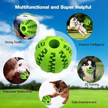 Idepet Dog Toy Ball, Nontoxic Bite Resistant Toy Ball for Pet Dogs Puppy Cat, Dog Pet Food Treat Feeder Chew Tooth Cleaning Ball Exercise Game IQ Training Ball(Green)
