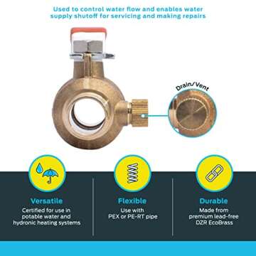SharkBite 3/4 Inch Crimp Ball Valve with Drain, Brass Plumbing Fitting, PEX Pipe, PE-RT, 24613LFA