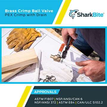 SharkBite 3/4 Inch Crimp Ball Valve with Drain, Brass Plumbing Fitting, PEX Pipe, PE-RT, 24613LFA