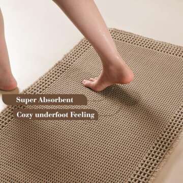 RESARE Waffle Bath Mat for Bathroom, Super Absorbent Bathroom Rugs Non Slip Machine Washable, Ultra Soft Boho Bath Rugs with Tassels for Bathroom Floor, Upgraded Bordered Design, 17"x24" Brown