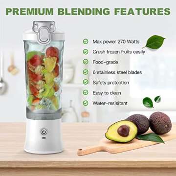 Portable Blender Personal Blender for Shakes and Smoothies with 20 Oz Travel Cup and Lid for Traveling, Outdoor, Gym, Office. (White)