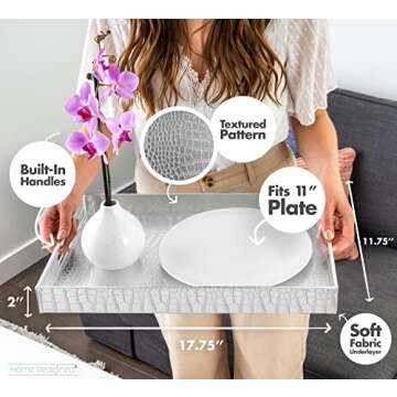Home Redefined 18"x12" Silver Glossy Crocodile Faux Leather Serving Tray Beautiful Modern Elegant Decorative Tray with Handles Ottoman Coffee Table Tray for All Occasion's