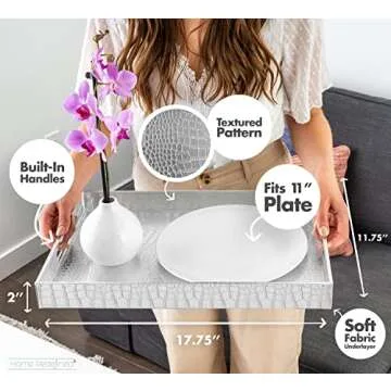 Home Redefined 18"x12" Silver Glossy Crocodile Faux Leather Serving Tray Beautiful Modern Elegant Decorative Tray with Handles Ottoman Coffee Table Tray for All Occasion's