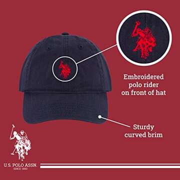 U.S. Polo Assn. mens U.s. Polo Assn. Washed Twill Cotton Adjustable Hat With Pony Logo and Curved Brim Baseball Cap, Navy Blue, One Size US