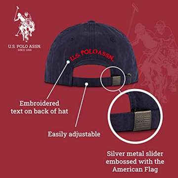 U.S. Polo Assn. mens U.s. Polo Assn. Washed Twill Cotton Adjustable Hat With Pony Logo and Curved Brim Baseball Cap, Navy Blue, One Size US