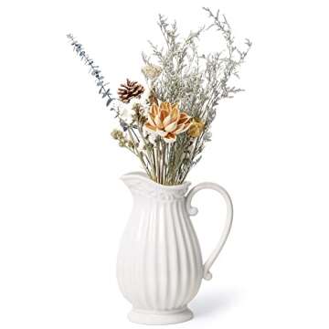 D'vine Dev 10 Inch White Ceramic Pitcher Vase for Home Décor, VS-PT-1
