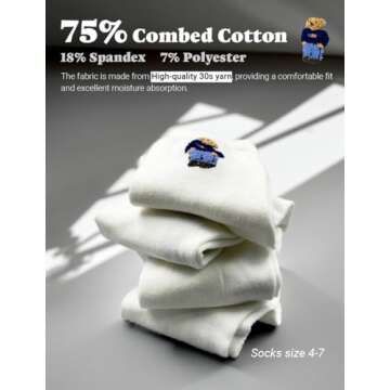 Women's Cool Animal Fun Crazy Socks 5Pairs Women's Cute Bear Casual Cotton Crew Socks (White), Size 4-7