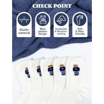 Women's Cool Animal Fun Crazy Socks 5Pairs Women's Cute Bear Casual Cotton Crew Socks (White), Size 4-7
