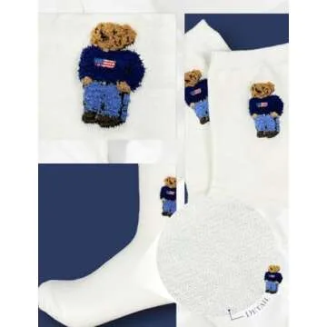 Women's Cool Animal Fun Crazy Socks 5Pairs Women's Cute Bear Casual Cotton Crew Socks (White), Size 4-7