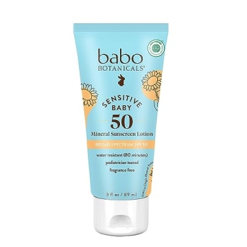 Babo Botanicals Sensitive Baby Mineral Sunscreen Lotion SPF50 - Natural Zinc Oxide - Fragrance-Free ...