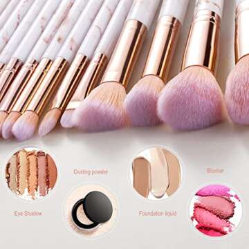 16PCs Marble Makeup Brushes Set Premium Synthetic Face Eye Lip Make Up Brush Kits for Foundation, Powder,Eyeshadow,Eyebrow,Eyelash,Eyeliner,Blending,Concealer,Contour,Highlight