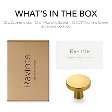 Ravinte 25 Pack Solid Brushed Brass Cabinet Knobs