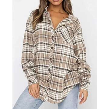 Lacozy Women's Long Sleeve Buffalo Plaid Shirts Casual Classic Button Down Blouse Loose Tunics Apric...