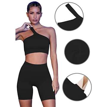 niyokki Workout Sets for Women 2 Piece Seamless Ribbed Crop Tank High Waist Shorts Yoga Outfits(S, Black)