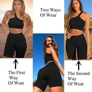 niyokki Workout Sets for Women 2 Piece Seamless Ribbed Crop Tank High Waist Shorts Yoga Outfits(S, Black)