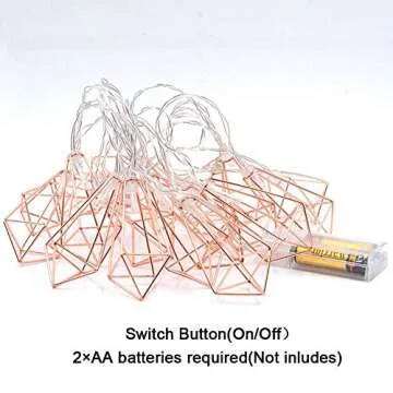 Twinkle Star 10 LED 6.6 ft Diamond String Lights Battery Operated, Geometric String Lights Warm White, Rose Gold Metal Lamps Decor for Indoor Wedding Party Bedroom Christmas