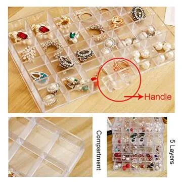 YUFONG Earring Storage Box Organizer, Acrylic Jewelry Storage Box Holder 5 Drawers Transparent Jewelry Display Stand with 120 Small Compartments Gift Boxes for Women Girls