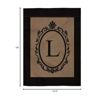 pingpi Monogram L Burlap Double Sided Garden Flag - 12.5x18 Inches
