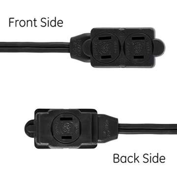 GE 3-Outlet Extension Cord with Multiple Outlets 15 Ft Extension Cord Power Strip 2 Prong 16 Gauge Twist-to-Close Safety Outlet Covers Outdoor Extension Cord Outlet Extender UL Listed Black 45154