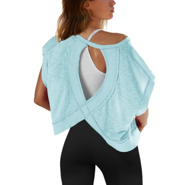SENSERISE Women's Open Back Workout Top - Breathable, Stylish Gym & Yoga Tee