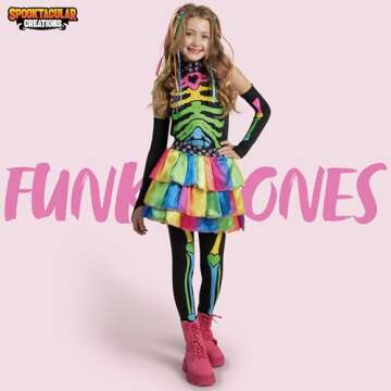 Spooktacular Funky Punky Bones Skeleton Costume for Girls 8-10