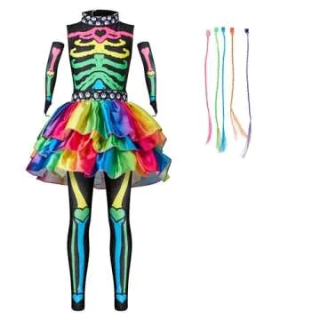 Spooktacular Funky Punky Bones Skeleton Costume for Girls 8-10