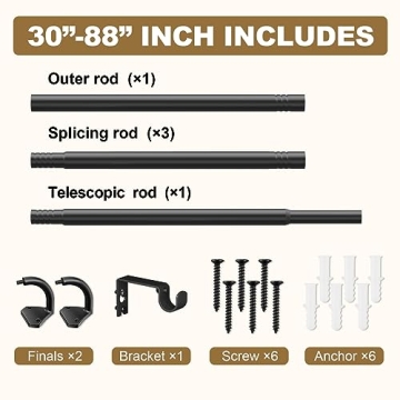 GXOACKJ Adjustable Black Curtain Rods for Any Window
