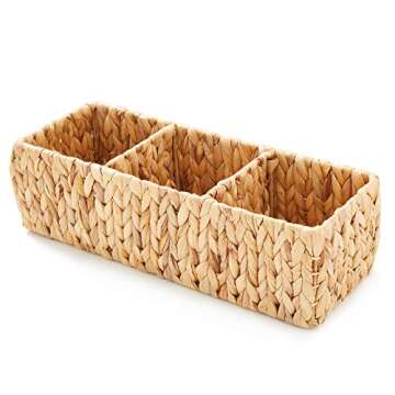 Americanflat Natural Rectangular Woven Water Hyacinth Storage Basket - Hand-Woven - Toilet Topper Ba...