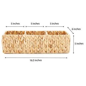 Americanflat Natural Rectangular Woven Water Hyacinth Storage Basket - Hand-Woven - Toilet Topper Baskets - Home Organizer Basket - Water Hyacinth Material - Use on Bathroom Vanity, Countertop