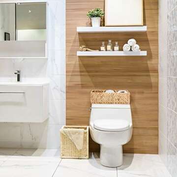 Americanflat Natural Rectangular Woven Water Hyacinth Storage Basket - Hand-Woven - Toilet Topper Baskets - Home Organizer Basket - Water Hyacinth Material - Use on Bathroom Vanity, Countertop