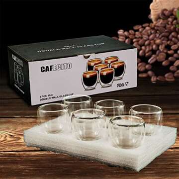 WOAIERNV 2.7 Ounce Espresso Cups,Set of 6,Double Walled Insulated Espresso Glasses,Handmade Borosili...