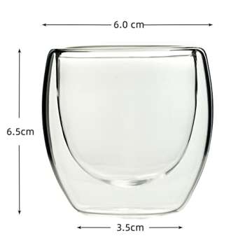 WOAIERNV 2.7 Ounce Espresso Cups,Set of 6,Double Walled Insulated Espresso Glasses,Handmade Borosilicate Glassware Coffee Cup,Perfect for Cold or Hot Drinks