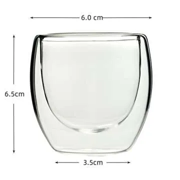 WOAIERNV 2.7 Ounce Espresso Cups,Set of 6,Double Walled Insulated Espresso Glasses,Handmade Borosilicate Glassware Coffee Cup,Perfect for Cold or Hot Drinks