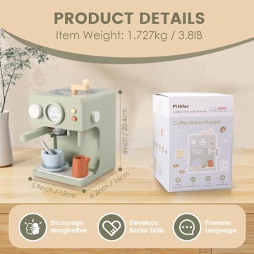 Pithfor Kids Wooden Coffee Maker Toy for Creative Play