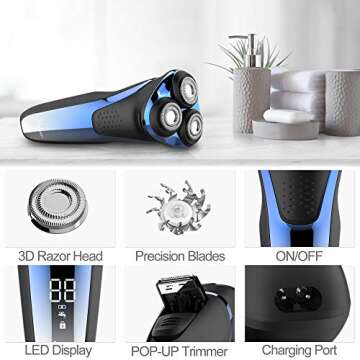 Hatteker Electric Shaver Rotary Razor for Men Cordless Beard Trimmer with Pop-up Trimmer Rechargeable