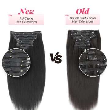 Sassina Seamless Clip in Hair Extensions 20 Inch Natural Black Yaki Straight Clip in Hair Extensions...