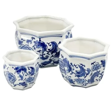 Galt International Blue & White Floral Ceramic Planter Set